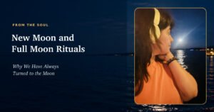 Geetika Khurana looking at the full moon over the water, for New Moon and Full Moon Rituals